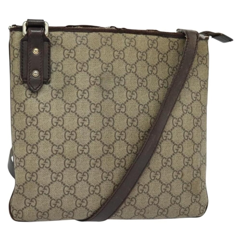 Authentic GUCCI GG Supreme Shoulder Bag PVC Outlet Beige Silver 257246